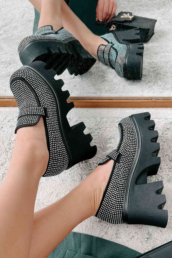 An Intriguing Proposition Rhinestone Platform Loafers (Black) · NanaMacs - Image 2
