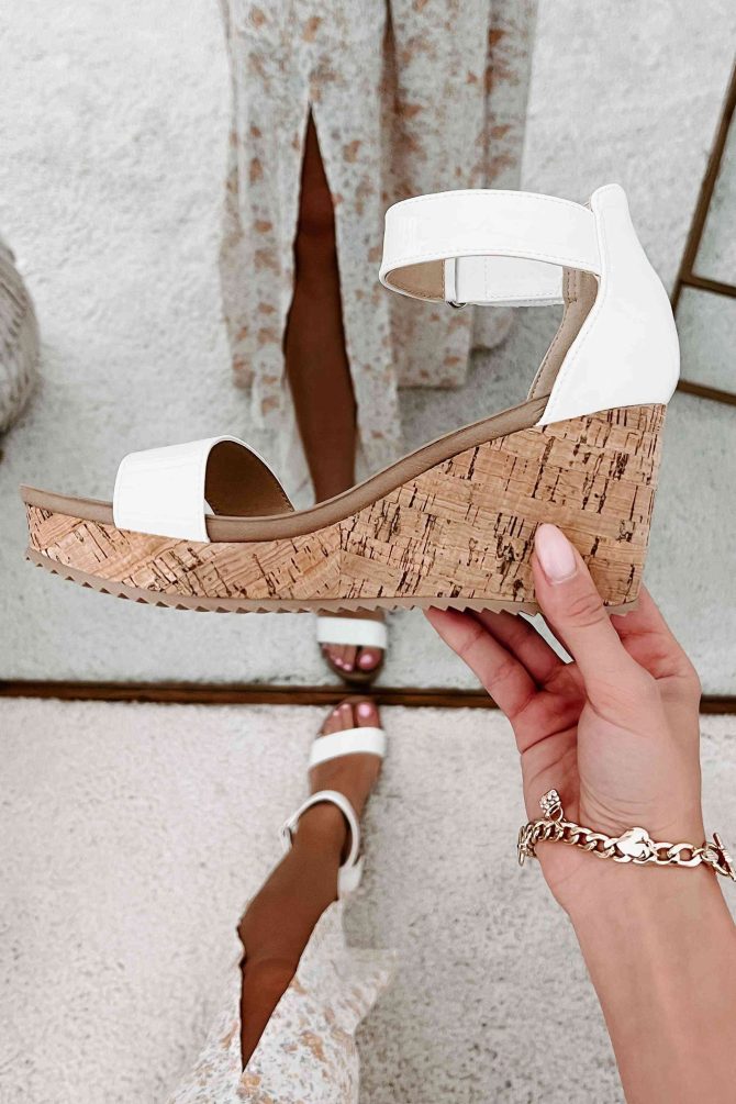 Avalon Patent Leather Cork Wedge Sandals (Patent White) · NanaMacs - Image 2