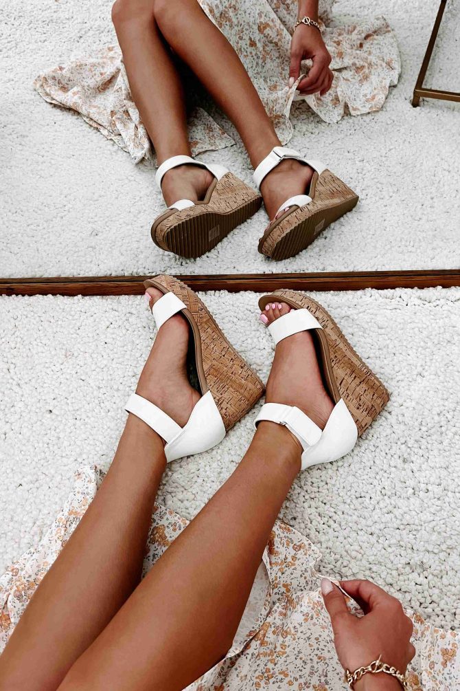 Avalon Patent Leather Cork Wedge Sandals (Patent White) · NanaMacs - Image 4