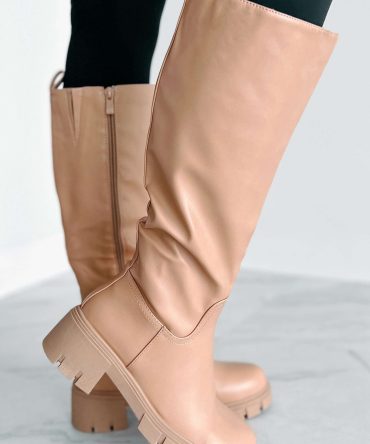 Racing Toward Extinction Knee High Lug Sole Boots (Nude) · NanaMacs