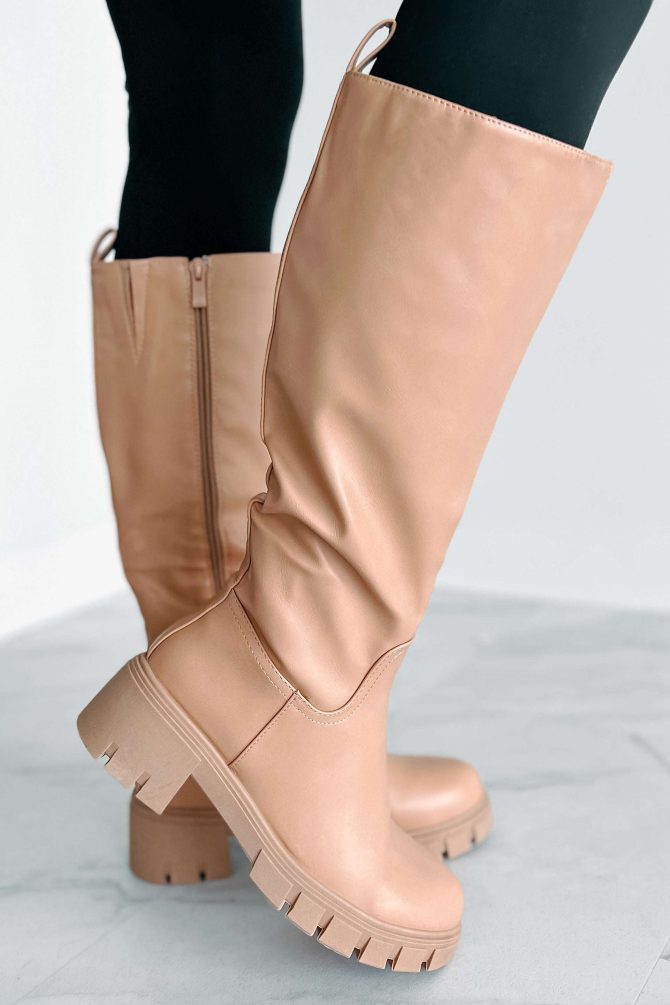 Racing Toward Extinction Knee High Lug Sole Boots (Nude) · NanaMacs