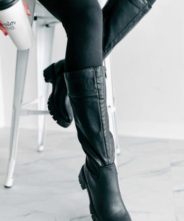 Racing Toward Extinction Knee High Lug Sole Boots (Black) · NanaMacs