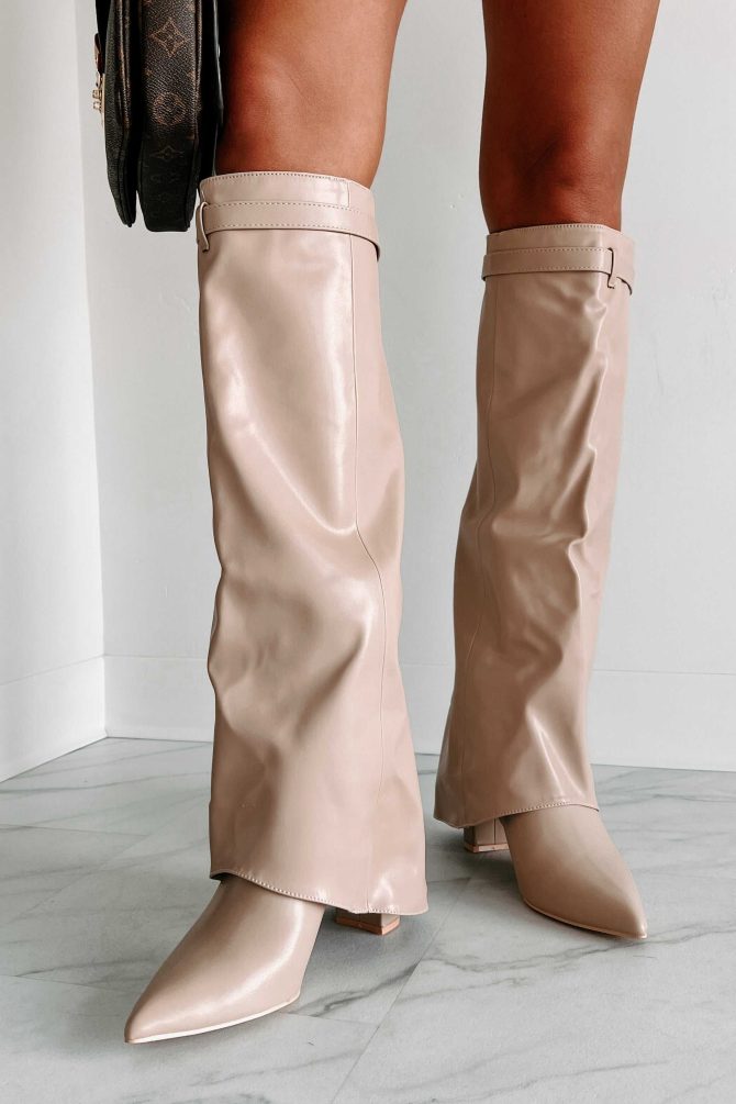 Dream Bigger Faux Leather Knee High Boots (Biege) · NanaMacs - Image 2