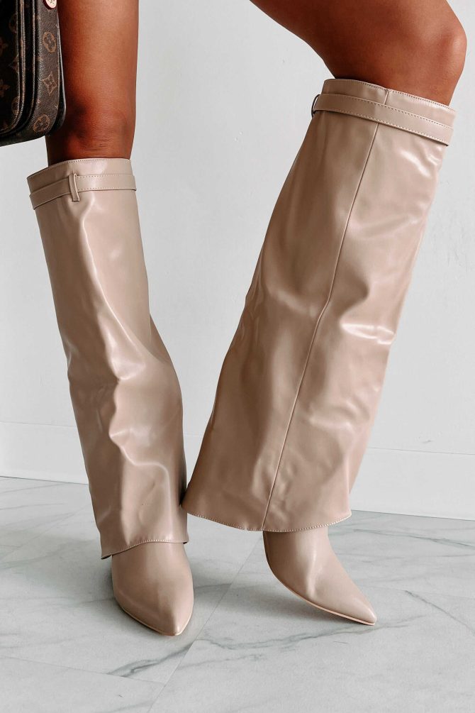 Dream Bigger Faux Leather Knee High Boots (Biege) · NanaMacs - Image 4