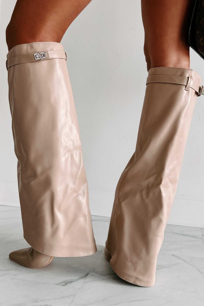 Dream Bigger Faux Leather Knee High Boots (Biege) · NanaMacs - Image 3