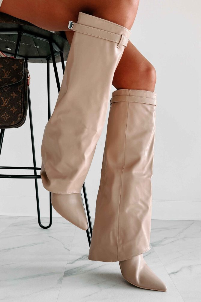 Dream Bigger Faux Leather Knee High Boots (Biege) · NanaMacs