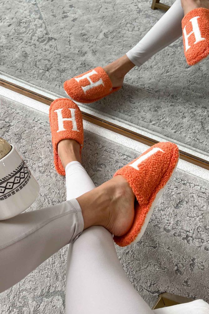 My Bedtime Glam Fuzzy "H" Slippers (Orange) · NanaMacs - Image 4