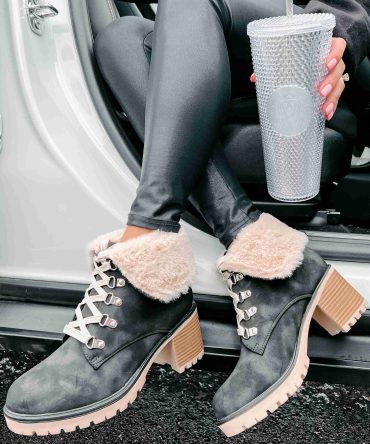 Whispering Pines Faux Fur Lug Sole Booties (Black) · NanaMacs