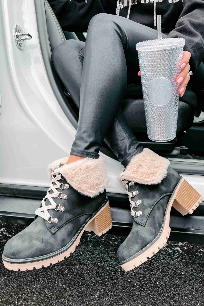 Whispering Pines Faux Fur Lug Sole Booties (Black) · NanaMacs