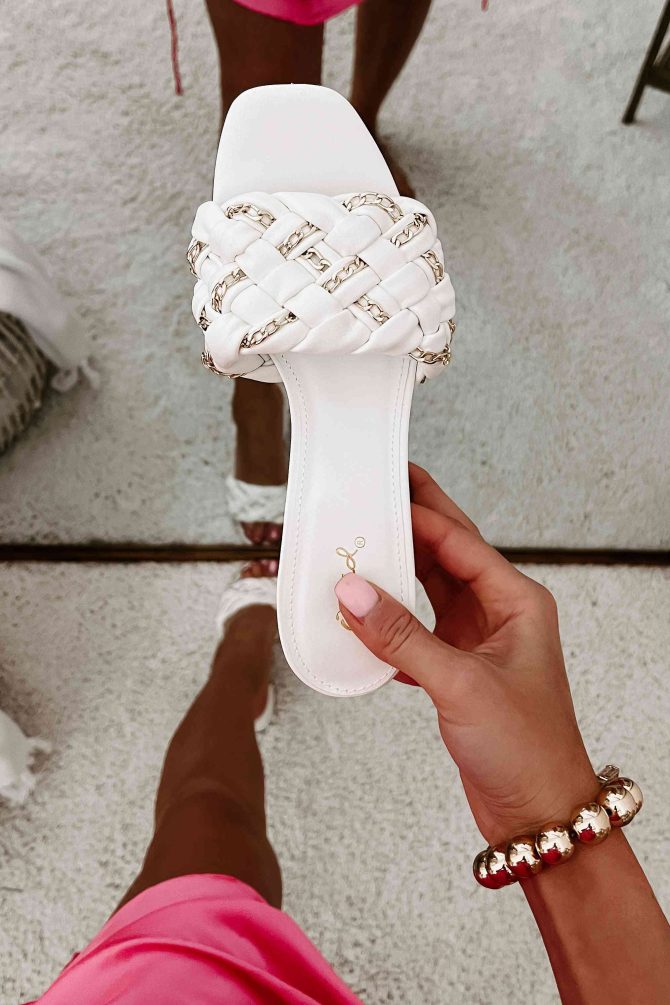 Woven Beauty Woven Chain Strap Heeled Sandal (White) · NanaMacs - Image 2