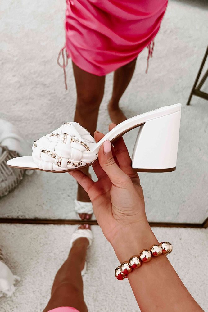 Woven Beauty Woven Chain Strap Heeled Sandal (White) · NanaMacs - Image 3