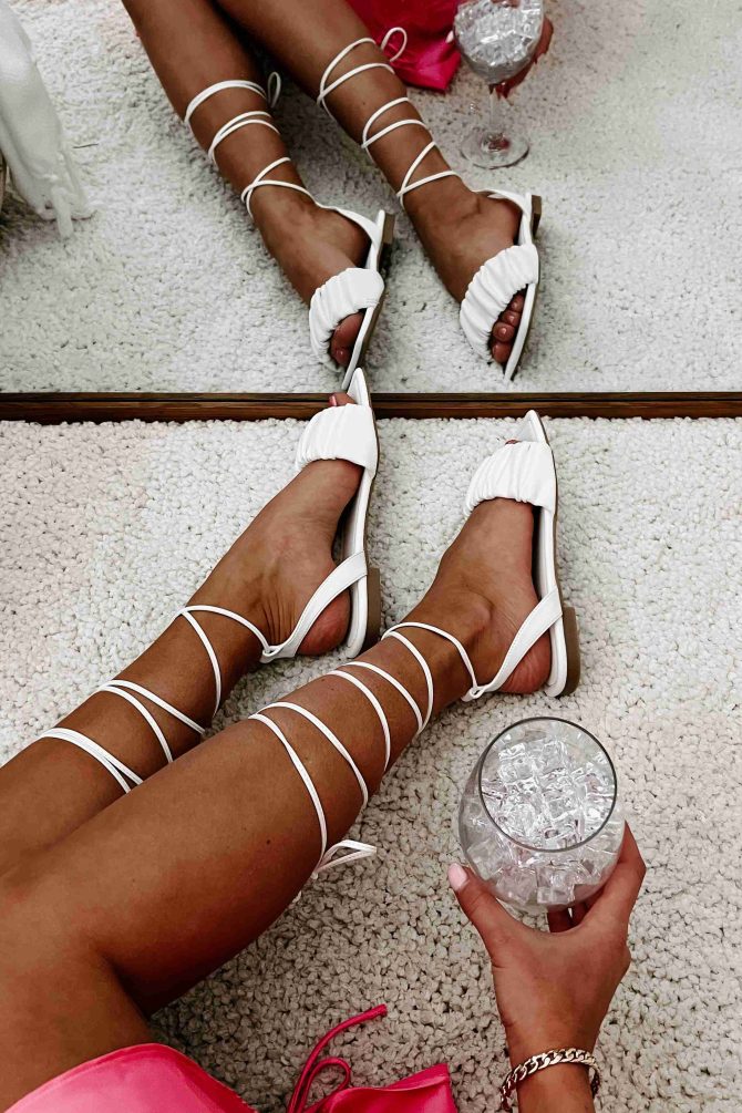 Brenda Ruched Ankle Wrap Sandals (White) · NanaMacs - Image 4