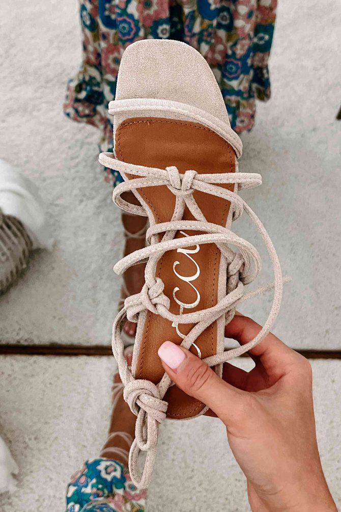 Without Question Faux Suede Lace-Up Heels (Taupe) · NanaMacs - Image 2