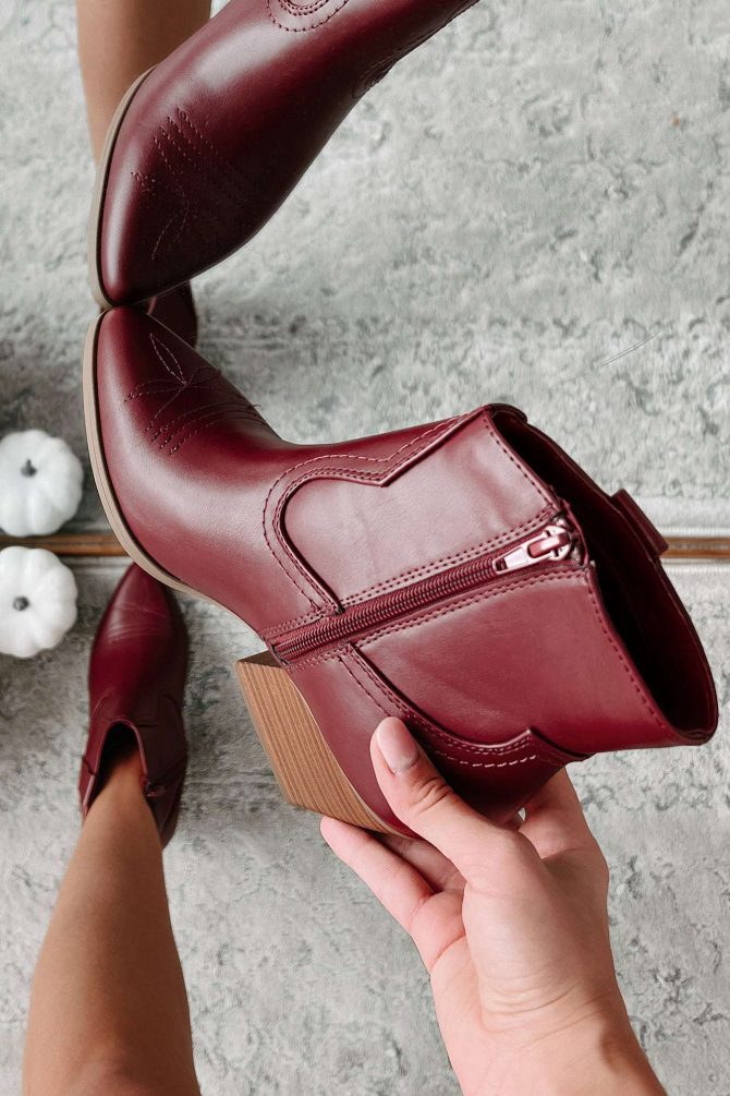 Roaming Spirit Faux Leather Western Booties (Burgundy) · NanaMacs - Image 3