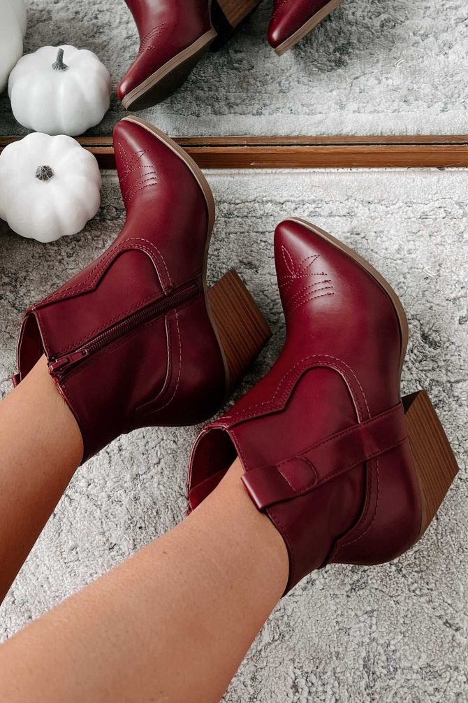 Roaming Spirit Faux Leather Western Booties (Burgundy) · NanaMacs - Image 4