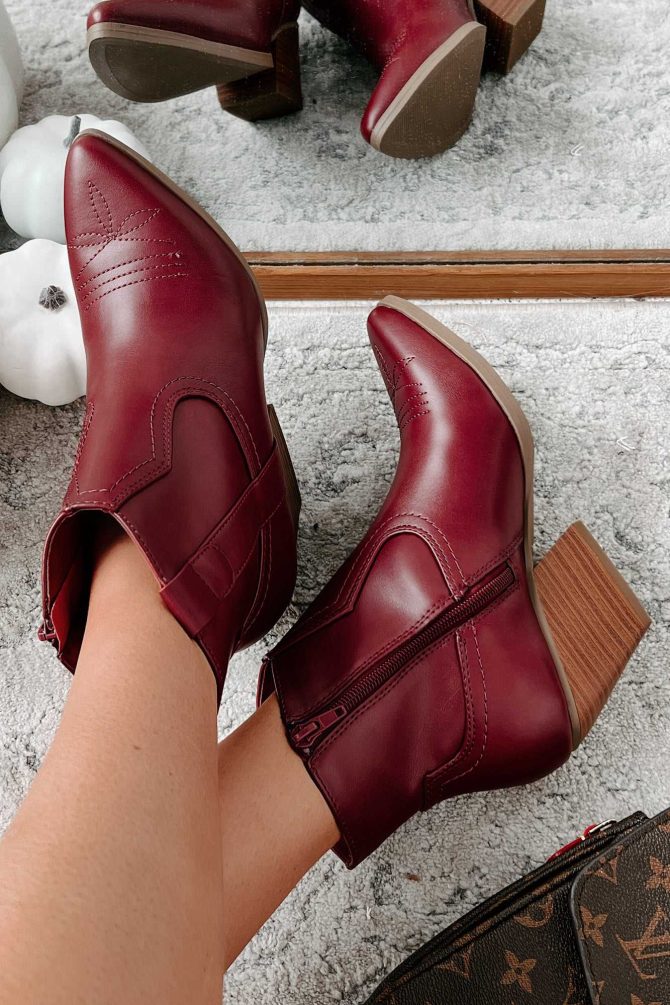 Roaming Spirit Faux Leather Western Booties (Burgundy) · NanaMacs - Image 2