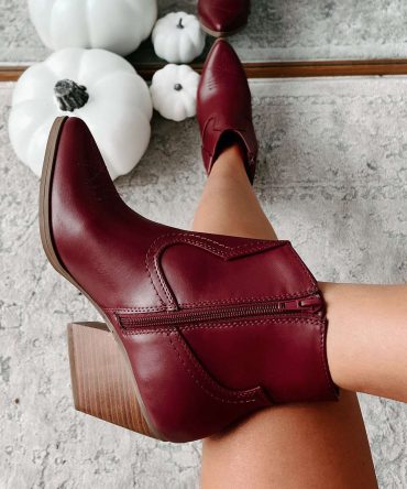 Roaming Spirit Faux Leather Western Booties (Burgundy) · NanaMacs