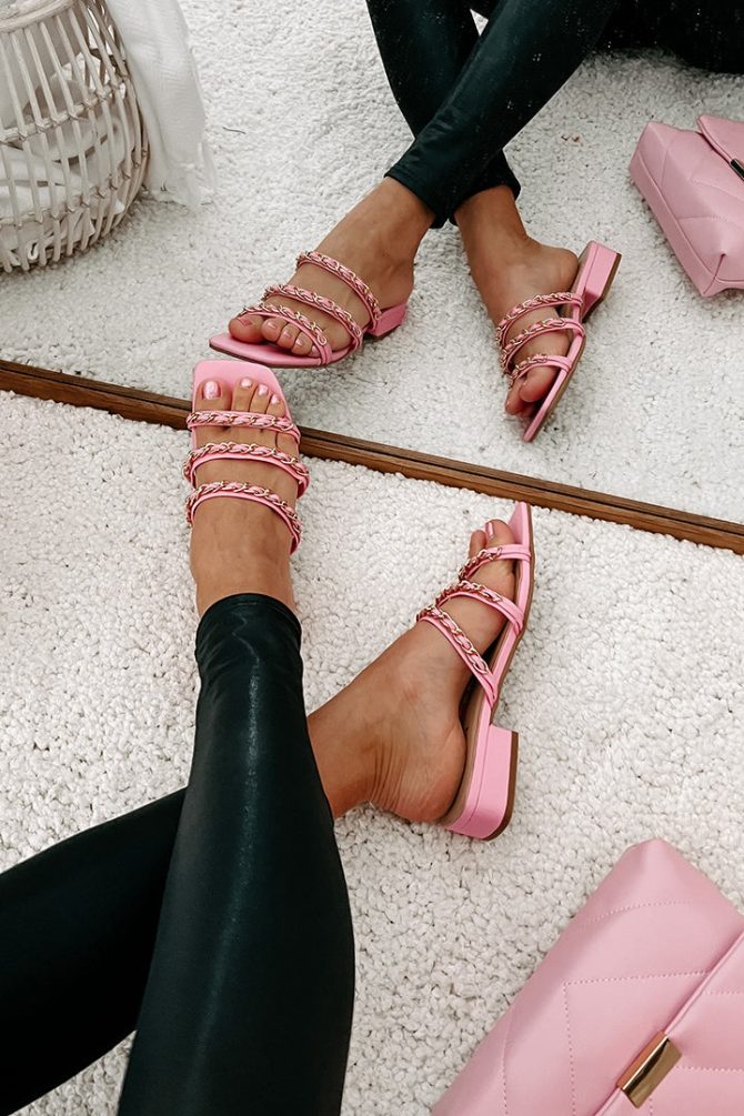 Getting Attention Strappy Chain Slip-On Sandals (Pink) · NanaMacs - Image 4