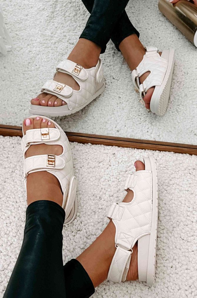 Chic Chick Quilted Velcro Strap Sandal (Ivory) · NanaMacs