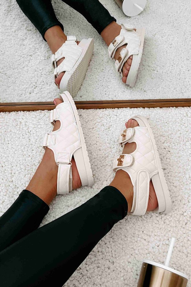 Chic Chick Quilted Velcro Strap Sandal (Ivory) · NanaMacs - Image 3