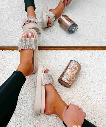 Don't Speak To Me Rhinestone Platform Slide Sandals (Beige) · NanaMacs