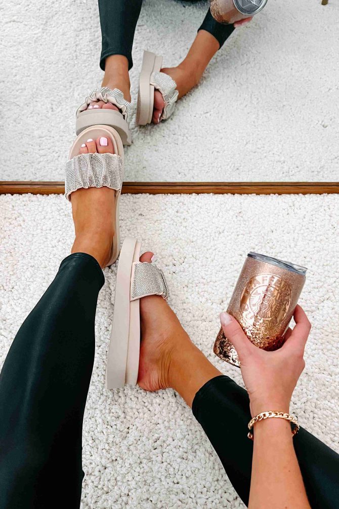 Don't Speak To Me Rhinestone Platform Slide Sandals (Beige) · NanaMacs - Image 4