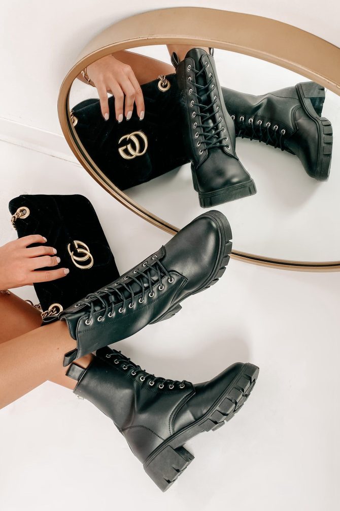 Adios Amigo Faux Leather Chunky Combat Boots (Black) · NanaMacs