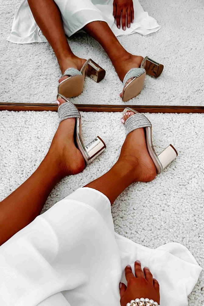 Flashy Feelings Mirrored Rhinestone Strap Heels (Champagne) · NanaMacs - Image 3