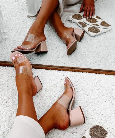Forever Flirting Clear Strap Chunky Heeled Sandals (Clear/Taupe) · NanaMacs