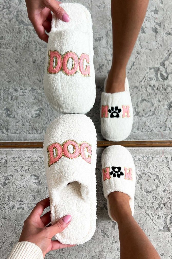 Mom To The Pups Sequined "Dog Mom" Slippers (White) · NanaMacs - Image 2