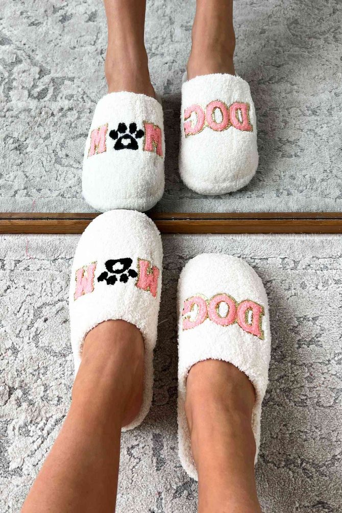 Mom To The Pups Sequined "Dog Mom" Slippers (White) · NanaMacs - Image 3