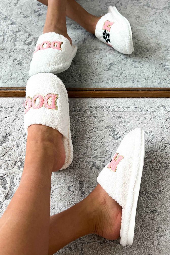 Mom To The Pups Sequined "Dog Mom" Slippers (White) · NanaMacs - Image 4