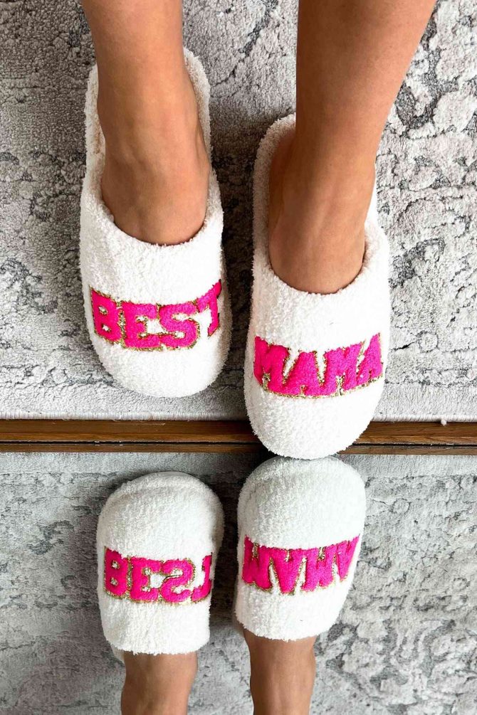 "Best Mama" Sequined Patch "Best Mama" Slippers (White) · NanaMacs - Image 3
