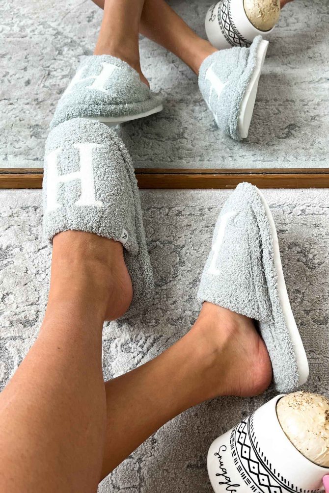 My Bedtime Glam Fuzzy "H" Slippers (Grey) · NanaMacs - Image 2