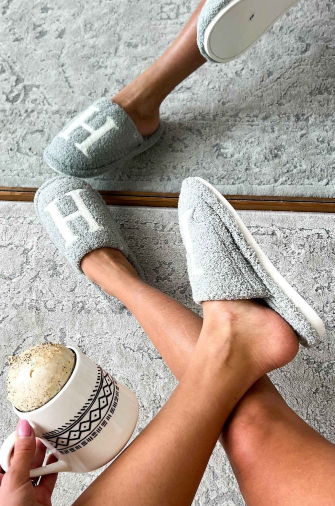 My Bedtime Glam Fuzzy "H" Slippers (Grey) · NanaMacs - Image 4