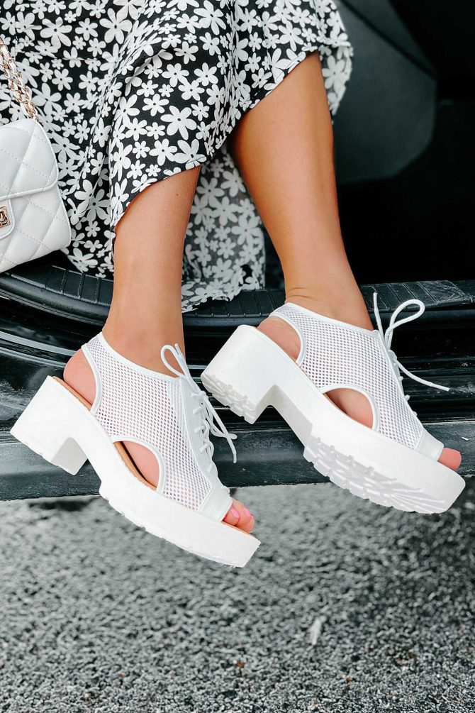 New Kid In Town Lace-Up Mesh Platform Sandals (Off White) · NanaMacs - Image 2