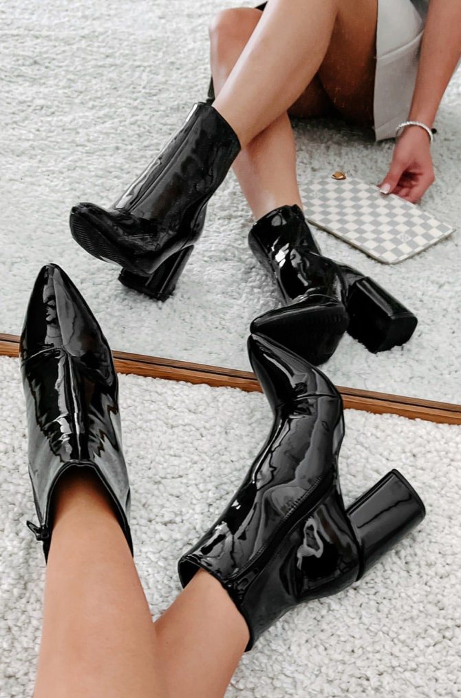 Mariko Patent Leather Booties (Black) · NanaMacs