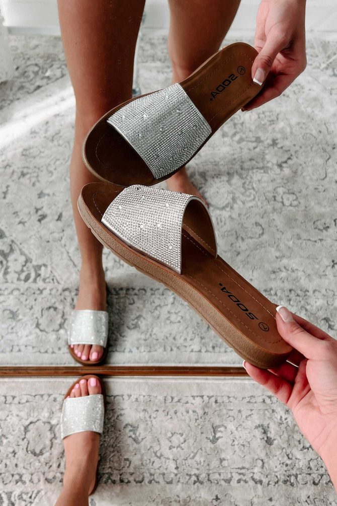 Free Your Mind Rhinestone Slide Sandals (Silver) · NanaMacs - Image 2