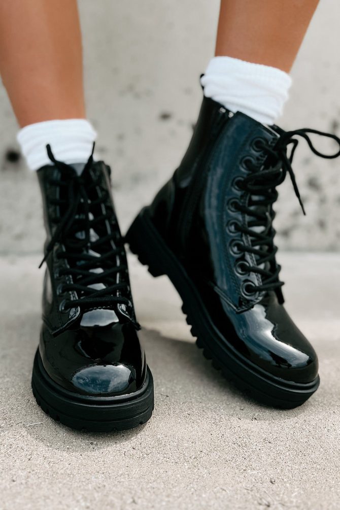 Taking Command Patent Leather Combat Boots (Black) · NanaMacs - Image 2