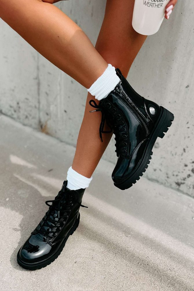 Taking Command Patent Leather Combat Boots (Black) · NanaMacs