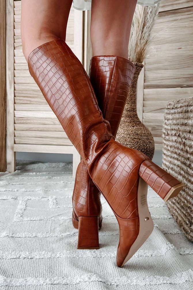 Elanor Faux Croc Knee High Billini Boots (Brown Croc) · NanaMacs - Image 3