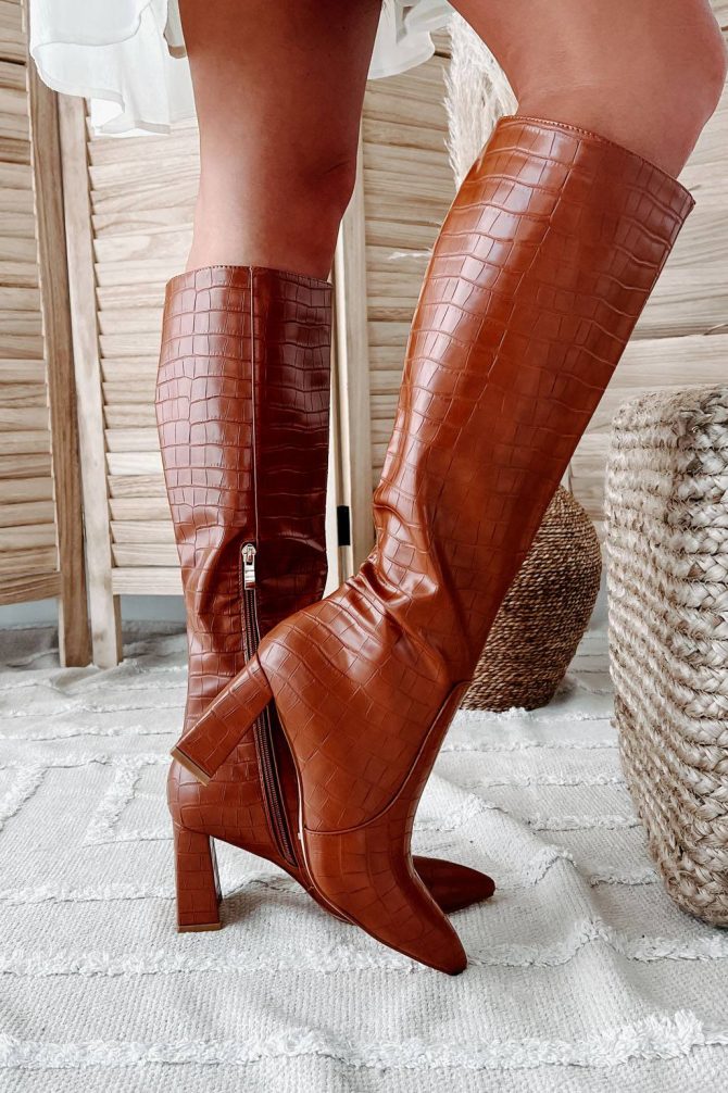 Elanor Faux Croc Knee High Billini Boots (Brown Croc) · NanaMacs - Image 2