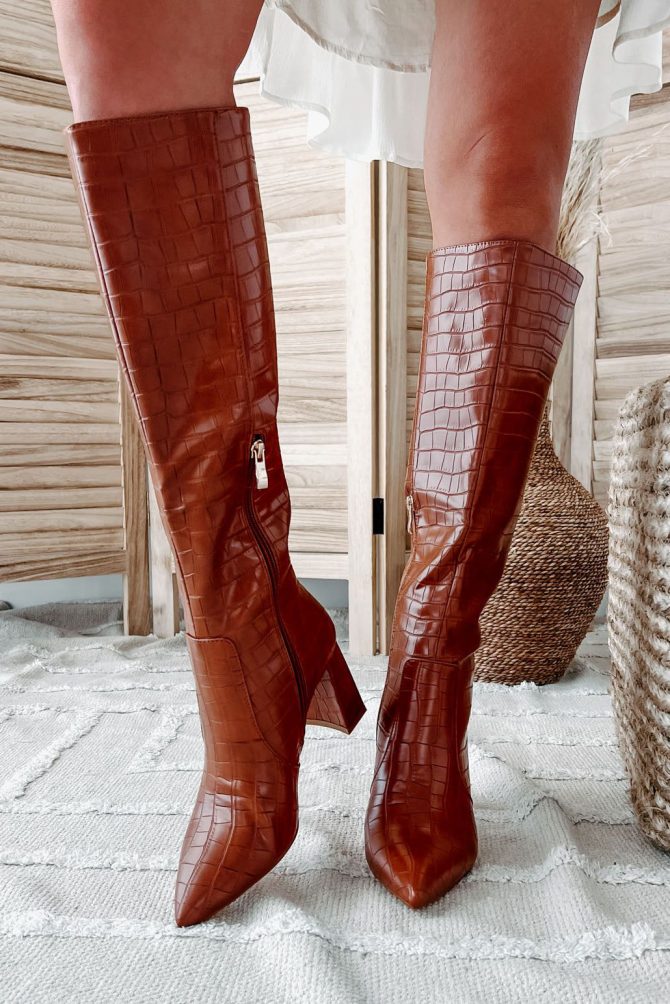 Elanor Faux Croc Knee High Billini Boots (Brown Croc) · NanaMacs - Image 4
