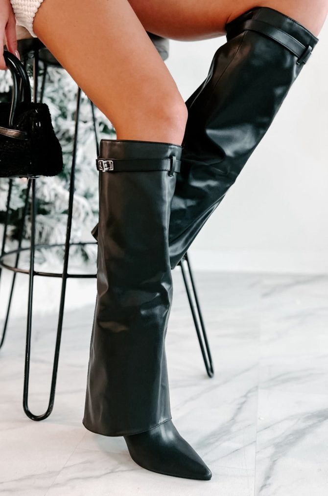 Dream Bigger Faux Leather Knee High Boots (Black) · NanaMacs
