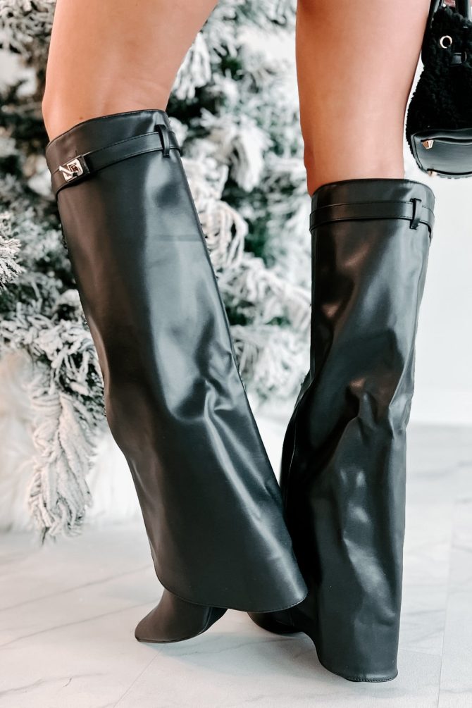 Dream Bigger Faux Leather Knee High Boots (Black) · NanaMacs - Image 3