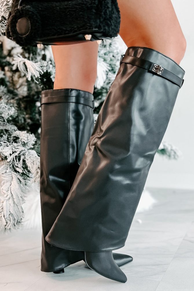 Dream Bigger Faux Leather Knee High Boots (Black) · NanaMacs - Image 4