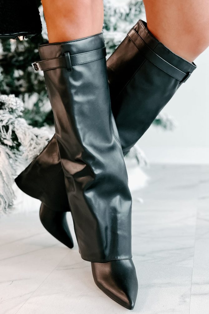 Dream Bigger Faux Leather Knee High Boots (Black) · NanaMacs - Image 2