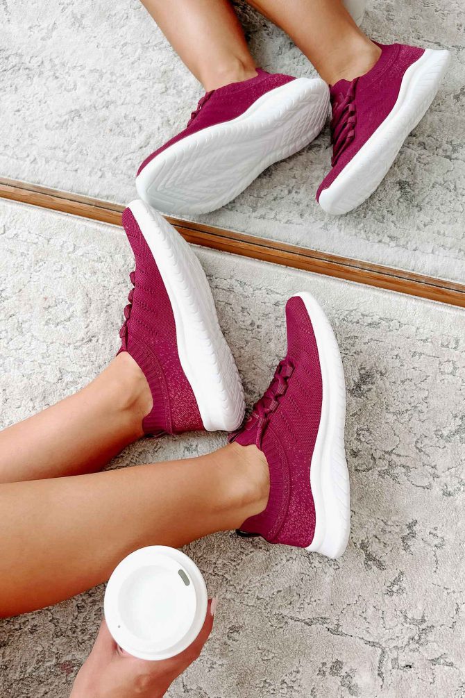 Doorbuster Pounding The Pavement Lace-Up Knit Sneaker (Berry) · NanaMacs - Image 2