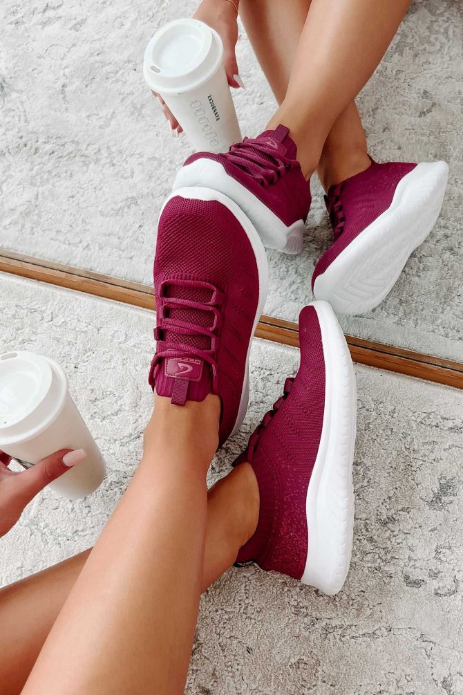 Doorbuster Pounding The Pavement Lace-Up Knit Sneaker (Berry) · NanaMacs - Image 4