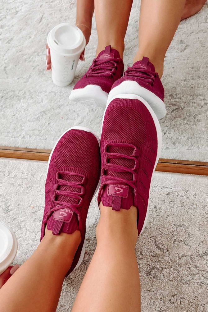 Doorbuster Pounding The Pavement Lace-Up Knit Sneaker (Berry) · NanaMacs - Image 3